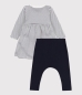 Mobile Preview: Petit Bateau Gestreiftes Kleid und Leggings aus Baumwolle für Babys MARSHMALLOW/SMOKING