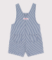 Preview: Petit Bateau Kurze Baby-Latzhose aus gestreiftem Serge CREPUSCULE/MARSHMALLOW