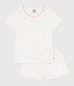 Preview: Petit Bateau Mädchen Kurzpyjama aus Baumwolle mit Blumen-Lochstickerei
