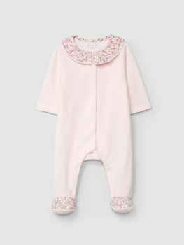 Laranjinha Samt Baby Strampler mit Blumendruck am Kragen