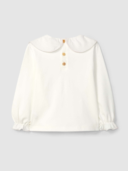 Laranjinha I5756 Baumwoll-Longsleeve mit Rüschenkragen Off-White
