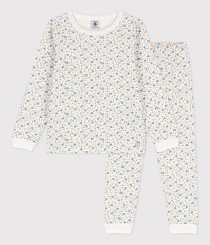 Petit Bateau Blumen-Pyjama aus Doppeljersey für kleine Mädchen MARSHMALLOW/MULTICO