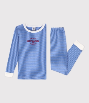 Petit Bateau Streifen-Pyjama aus Baumwolle für Mädchen und Jungen PERSE/MARSHMALLOW