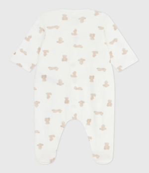 Preview: Petit Bateau Strampler aus bedrucktem Doppeljersey MARSHMALLOW/BRUN