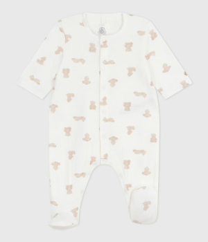 Petit Bateau Strampler aus bedrucktem Doppeljersey MARSHMALLOW/BRUN