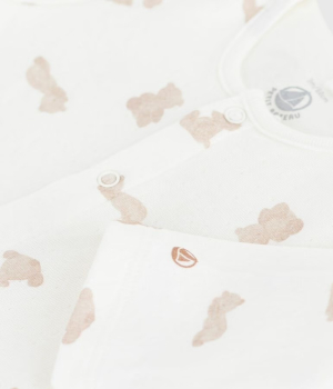 Preview: Petit Bateau Strampler aus bedrucktem Doppeljersey MARSHMALLOW/BRUN