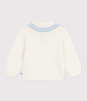 Preview: Petit Bateau Baby-Pullover mit Schalkragen gestreifter Baumwolle