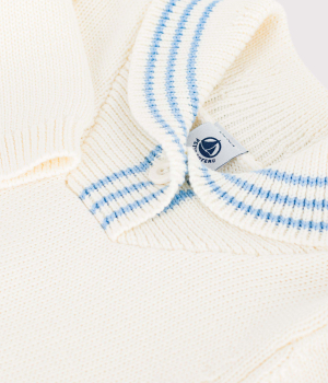 Preview: Petit Bateau Baby-Pullover mit Schalkragen gestreifter Baumwolle