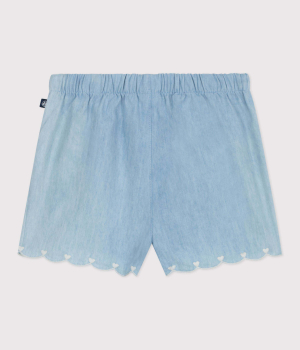 Preview: Petit Bateau Baby-Shorts aus besticktem Chambray BLEU CLAIR