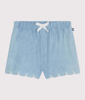 Petit Bateau Baby-Shorts aus besticktem Chambray BLEU CLAIR