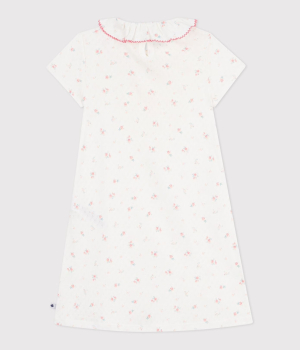 Preview: Petit Bateau Nachthemd aus Baumwolle mit Blumen-Lochstickerei MARSHMALLOW/MULTICO
