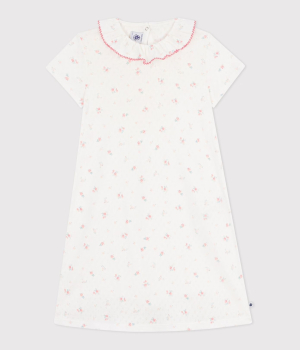 Petit Bateau Nachthemd aus Baumwolle mit Blumen-Lochstickerei MARSHMALLOW/MULTICO