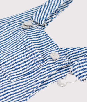 Preview: Petit Bateau Kurze Baby-Latzhose aus gestreiftem Serge CREPUSCULE/MARSHMALLOW