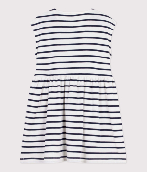 Preview: Petit Bateau Ärmelloses Kleid aus Baumwolle mit Streifen MARSHMALLOW/SMOKING