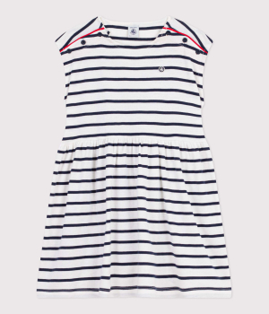 Petit Bateau Ärmelloses Kleid aus Baumwolle mit Streifen MARSHMALLOW/SMOKING