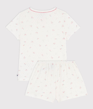 Preview: Petit Bateau Mädchen Kurzpyjama aus Baumwolle mit Blumen-Lochstickerei