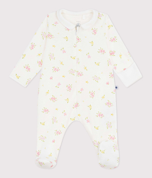 Petit Bateau Strampler mit geblümter Baumwolle MARSHMALLOW/MULTICO