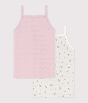 Preview: Petit Bateau Set Kinder-Unterhemden aus Baumwolle mit Lochstickerei und Blumenmuster