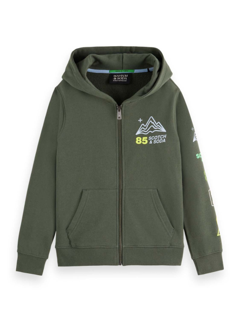 Scotch & Soda Regular-fit artwork zip-through hoodie DARK GREEN