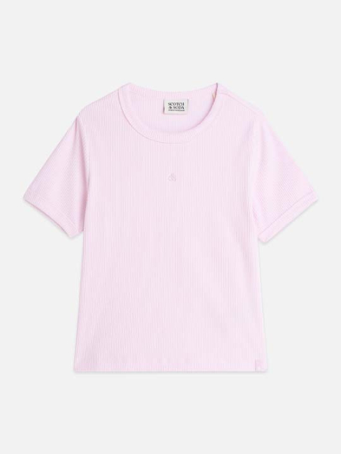 Scotch & Soda Seasonal core ribbed slimfit Tshirt Lilac Snow