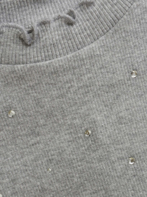 Creamie Langarmshirt Light Grey Melange mit Strassteinen