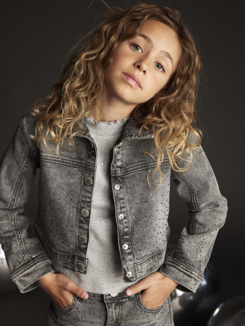 Creamie Langarmshirt Light Grey Melange mit Strassteinen