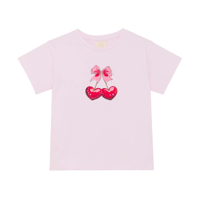 Creamie T-shirt Rose Pink mit Schleife und Kirschprint