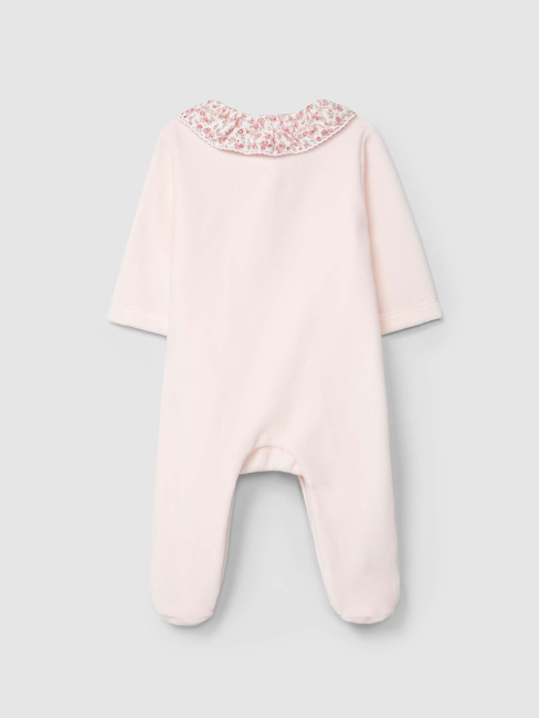 Laranjinha Samt Baby Strampler mit Blumendruck am Kragen