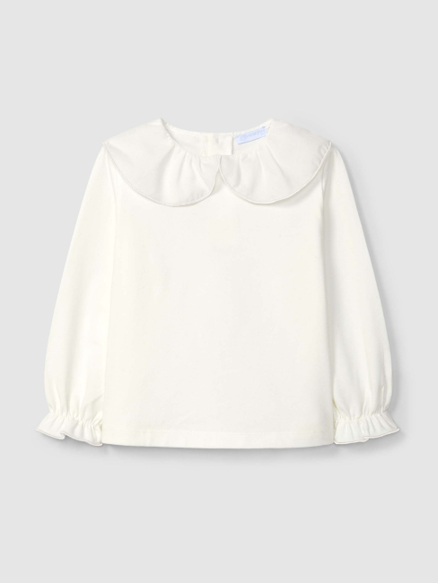 Laranjinha I5756 Baumwoll-Longsleeve mit Rüschenkragen Off-White