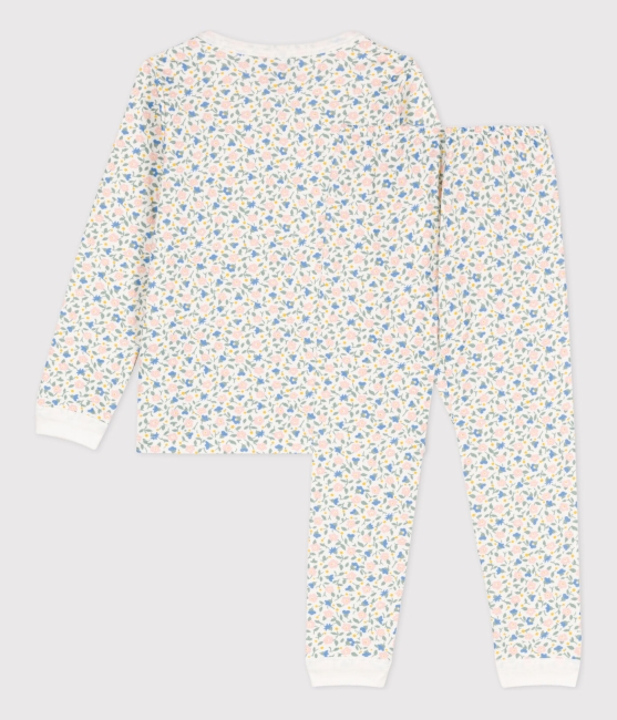 Petit Bateau Blumen-Pyjama aus Doppeljersey für kleine Mädchen MARSHMALLOW/MULTICO