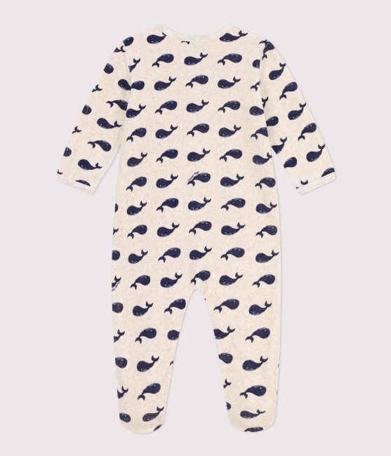 Petit Bateau Pyjama Strampler aus Samt mit Meereswalen
