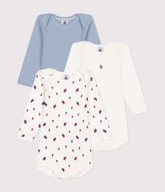 Petit Bateau 3er-Set langärmelige Bodys aus Baumwolle mit Segelmotiv für Babys