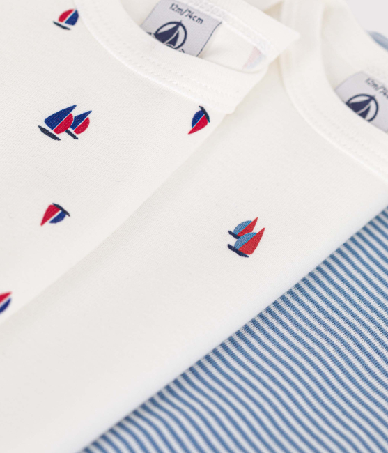 Petit Bateau 3er-Set langärmelige Bodys aus Baumwolle mit Segelmotiv für Babys