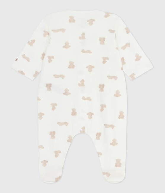 Petit Bateau Strampler aus bedrucktem Doppeljersey MARSHMALLOW/BRUN