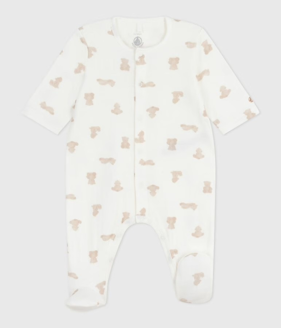 Petit Bateau Strampler aus bedrucktem Doppeljersey MARSHMALLOW/BRUN