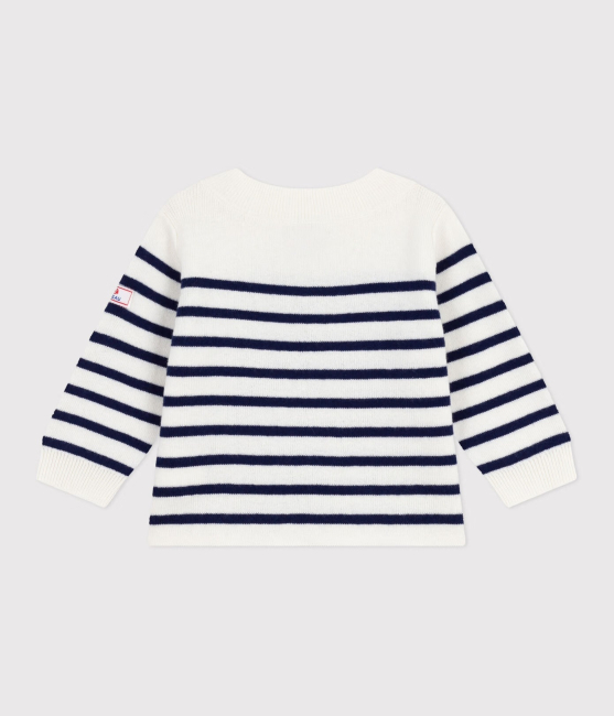 Petit Bateau Baby-Pullover im Marine-Look aus Wolle und Baumwolle mit Streifen