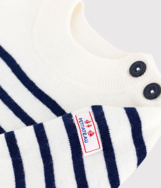 Petit Bateau Baby-Pullover im Marine-Look aus Wolle und Baumwolle mit Streifen