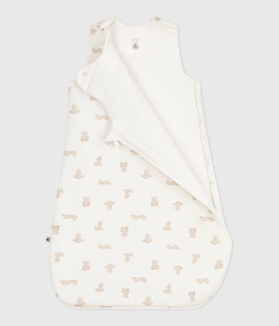Petit Bateau Babyschlafsack aus Baumwolle mit Bärmotiv weiss/BRUN