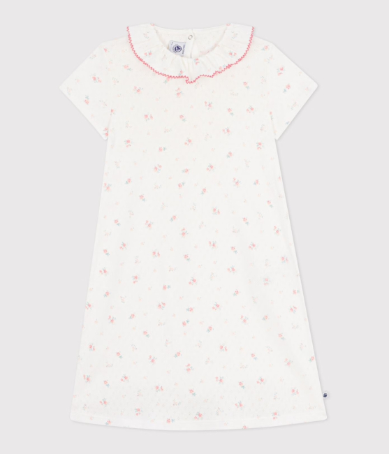 Petit Bateau Nachthemd aus Baumwolle mit Blumen-Lochstickerei MARSHMALLOW/MULTICO