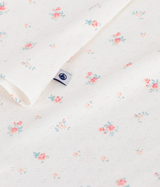 Petit Bateau Nachthemd aus Baumwolle mit Blumen-Lochstickerei MARSHMALLOW/MULTICO