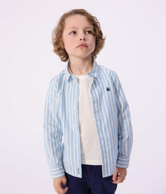 Petit Bateau Langärmeliges Kinder-Hemd aus Baumwolle mit Streifen FLO/MARSHMALLOW