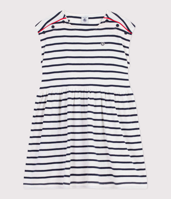 Petit Bateau Ärmelloses Kleid aus Baumwolle mit Streifen MARSHMALLOW/SMOKING