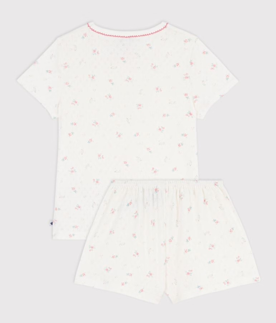 Petit Bateau Mädchen Kurzpyjama aus Baumwolle mit Blumen-Lochstickerei
