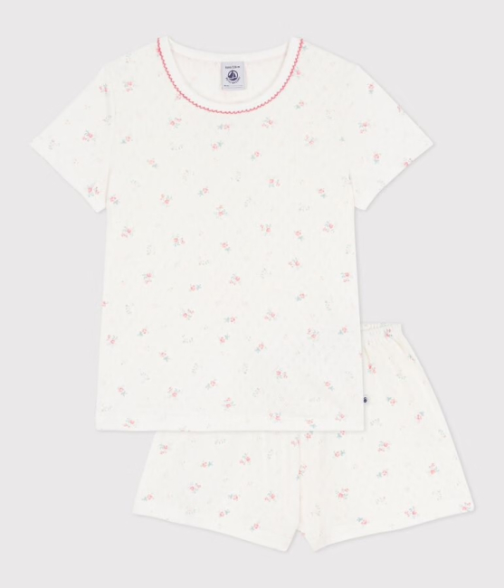 Petit Bateau Mädchen Kurzpyjama aus Baumwolle mit Blumen-Lochstickerei