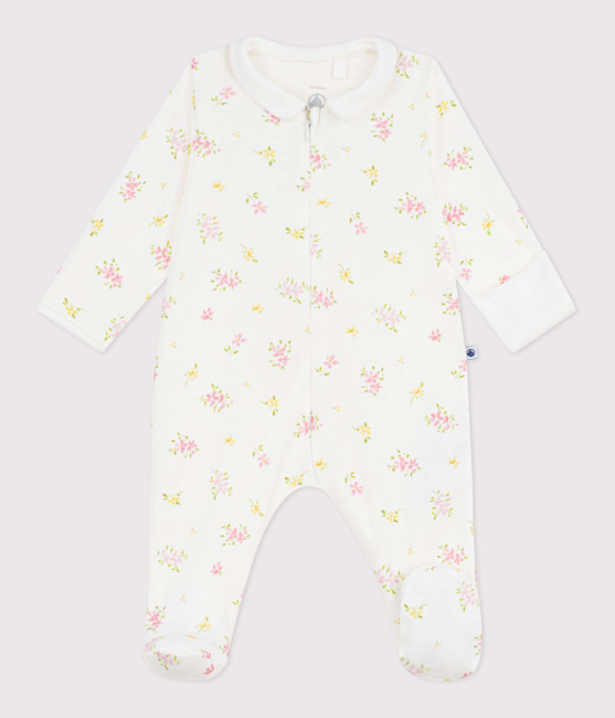 Petit Bateau Strampler mit geblümter Baumwolle MARSHMALLOW/MULTICO