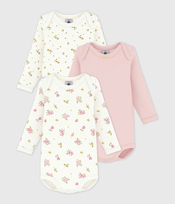 Petit Bateau Set langärmeliger Baby-Bodys aus Baumwolle mit Blumenmotiv